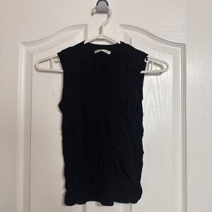 Black Sleeveless Ribbed Tank Top